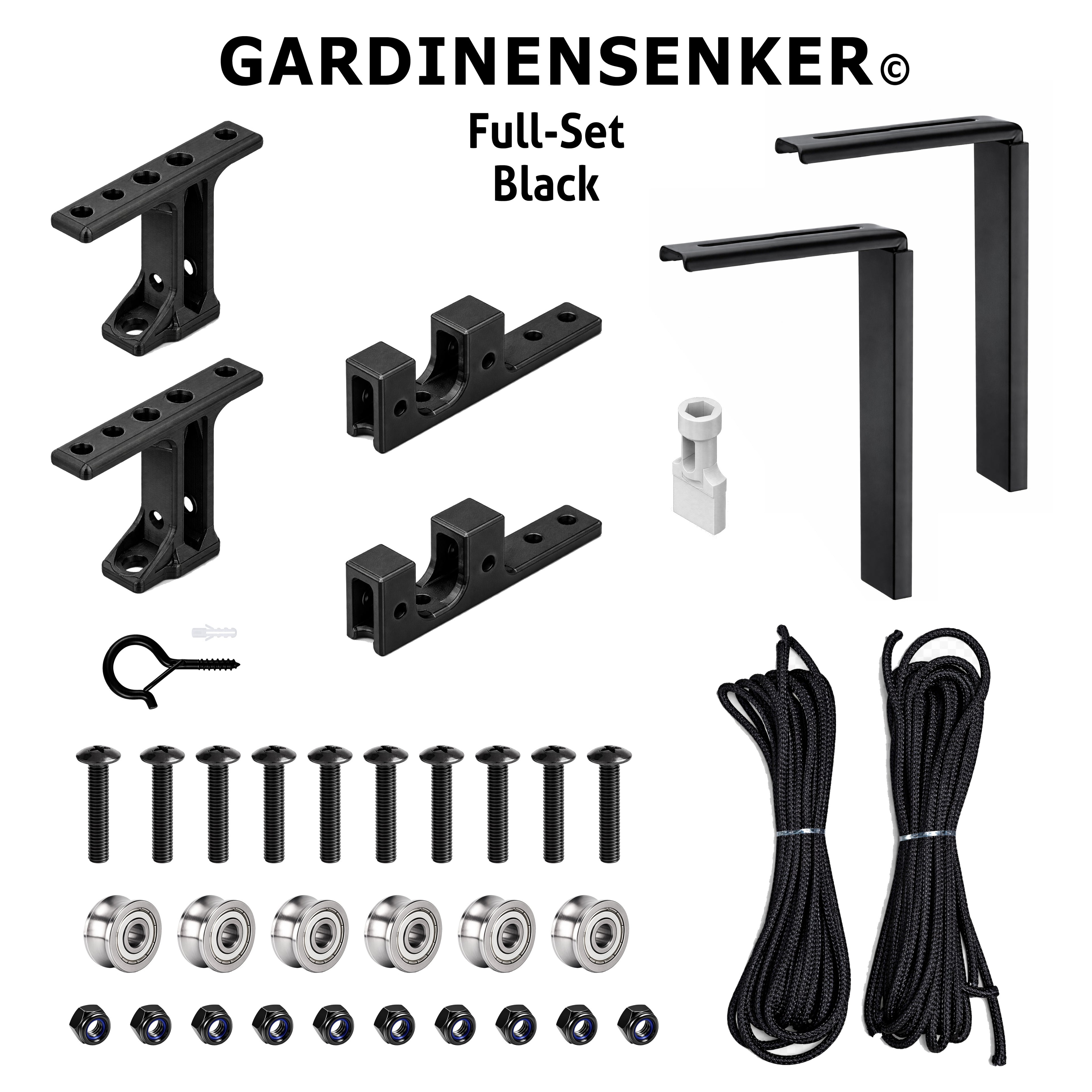 Gardinensenker© Volles-Set Schwarz mit Wandhalterung 10% Shop-Eröffnungs-Rabatt