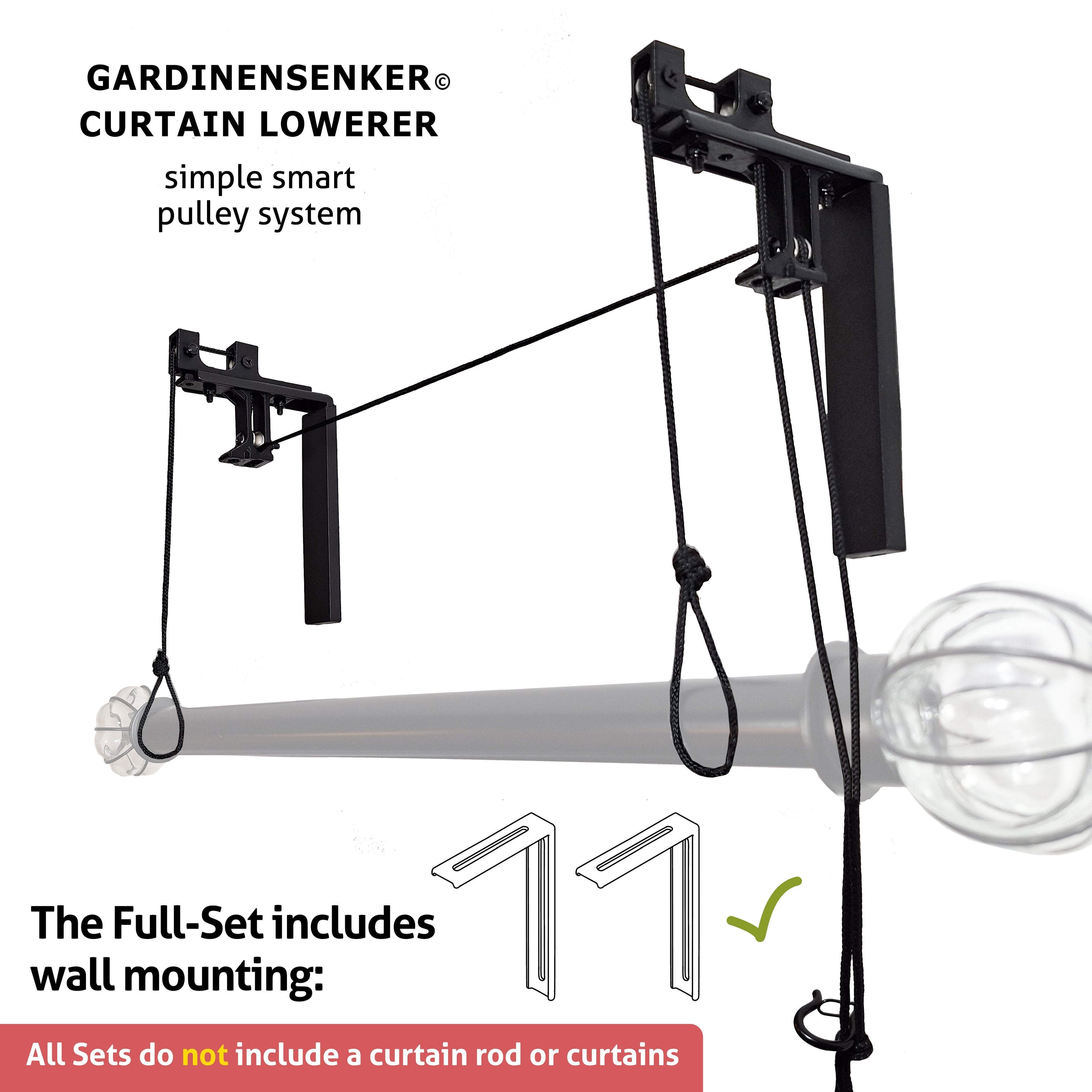 Gardinensenker© Volles-Set Schwarz mit Wandhalterung 10% Shop-Eröffnungs-Rabatt