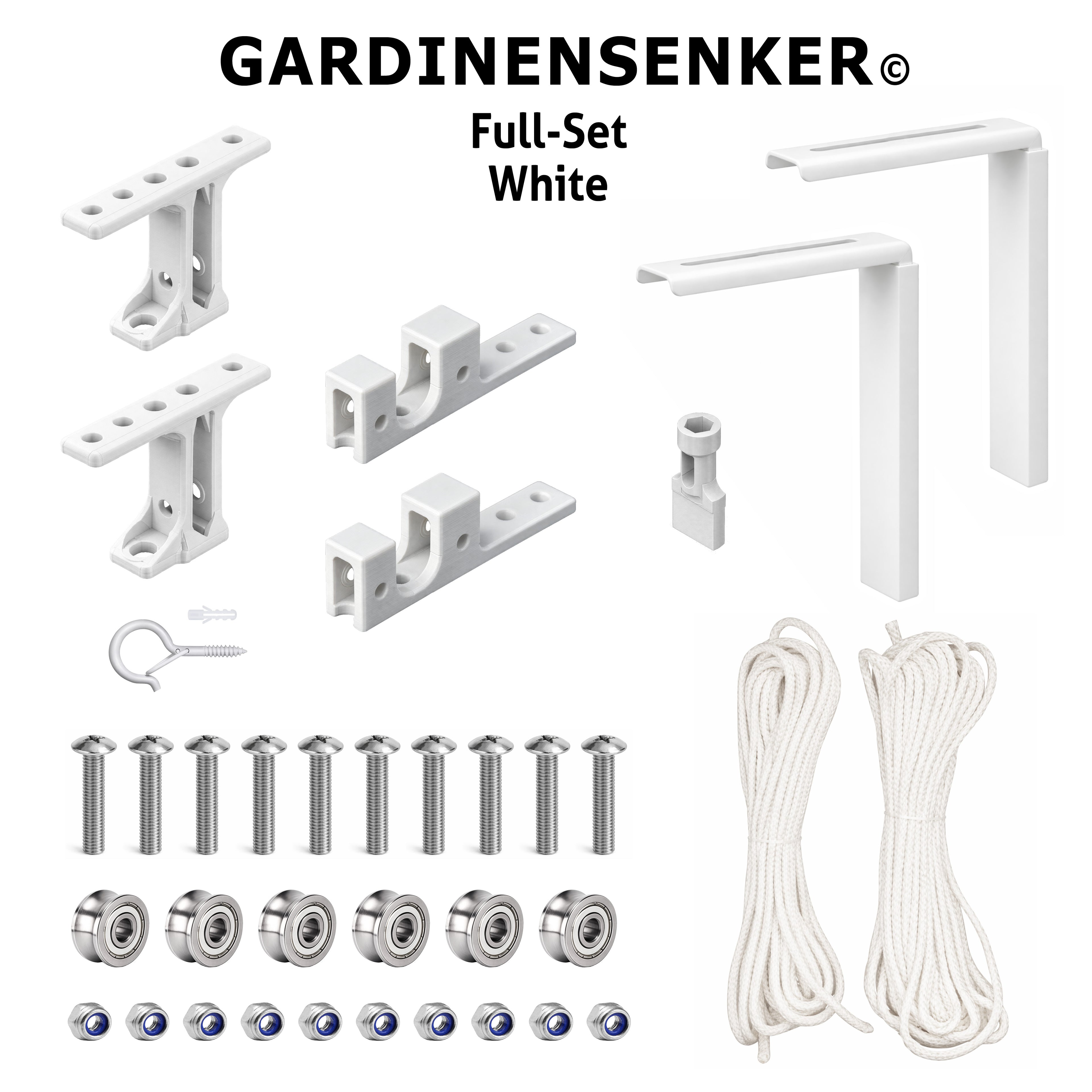 Gardinensenker© Volles-Set Weiß mit Wandhalterung 10% Shop-Eröffnungs-Rabatt
